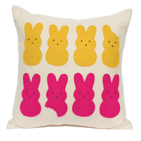 Marshmallow Bunnies - 18 inch Eco Felt Easter Pillow Cover in Yellow and Pink on Antique White - Studio Arethusa
