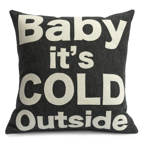 Baby it's Cold Outside -  Pillow Cover in Charcoal and Antique White - 18 inches - Studio Arethusa

