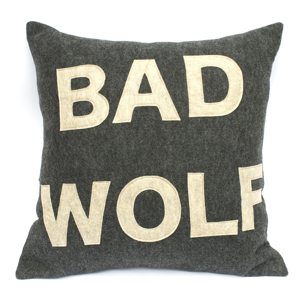 Bad Wolf- Doctor Who inspired Pillow Cover in Charcoal Grey and Sandstone - 18 inches - Studio Arethusa
