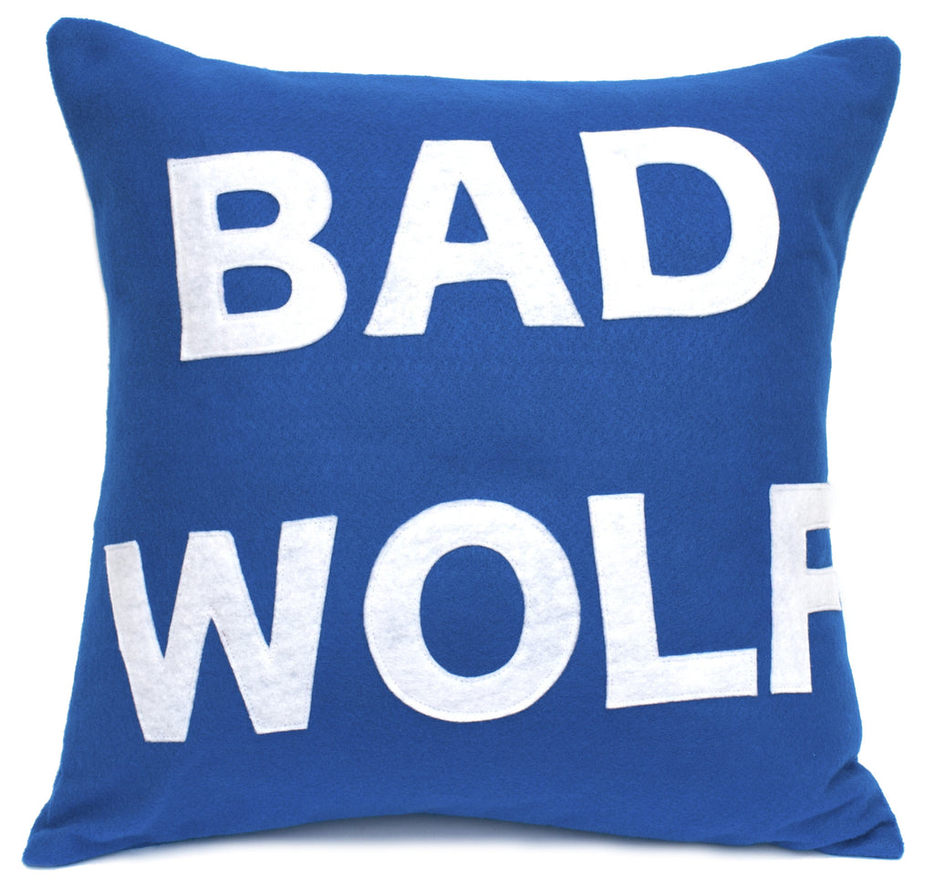 Bad Wolf Pillow Cover Tardis Blue and White - 18 inches - Studio Arethusa

