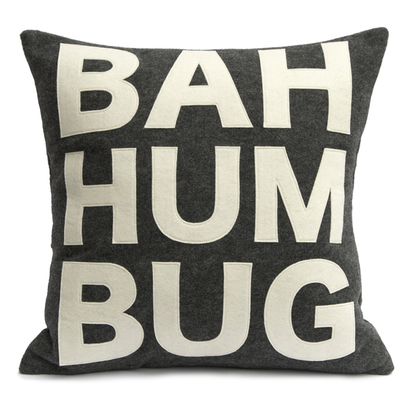 Bah Humbug Pillow Cover in Charcoal and Antique White - 18 inches - Studio Arethusa
 - 2