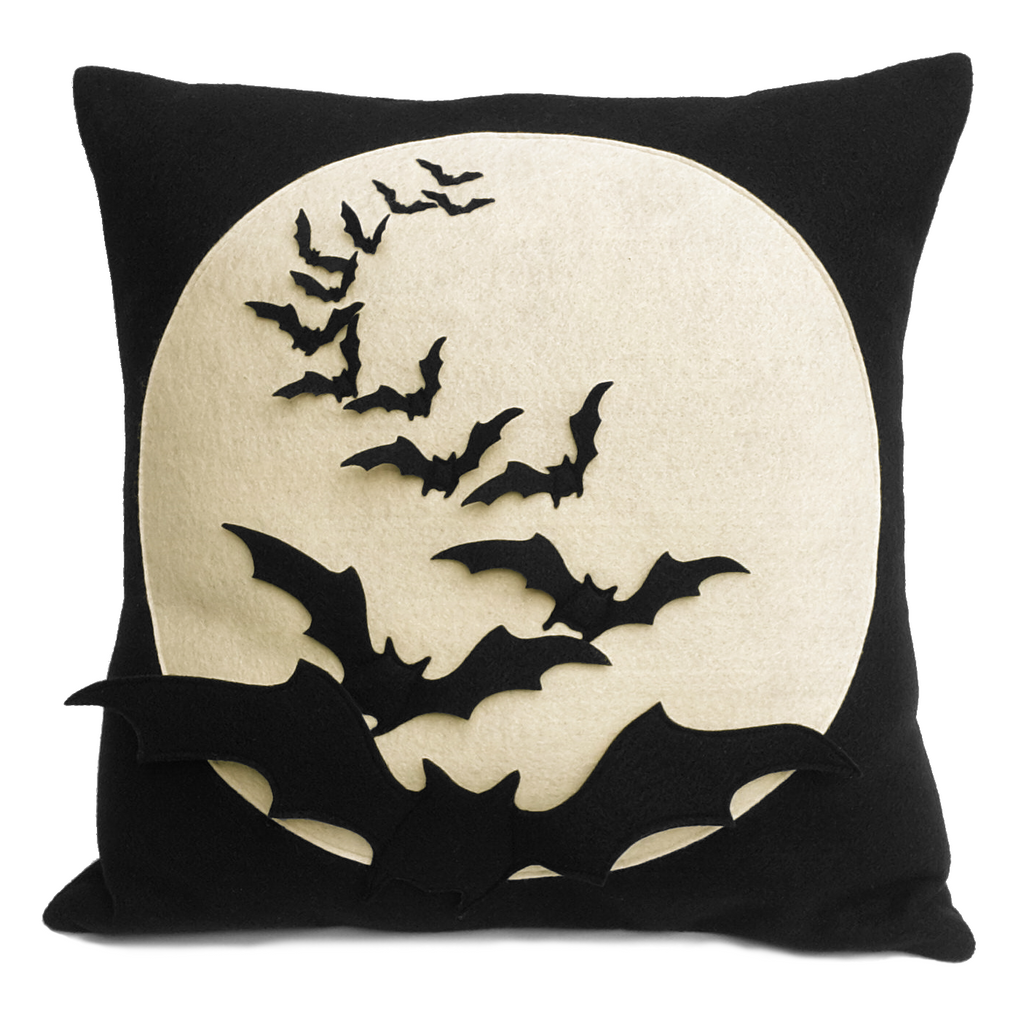 Full Moon Bat Hooked Pillow  Hooked Halloween Pillows 