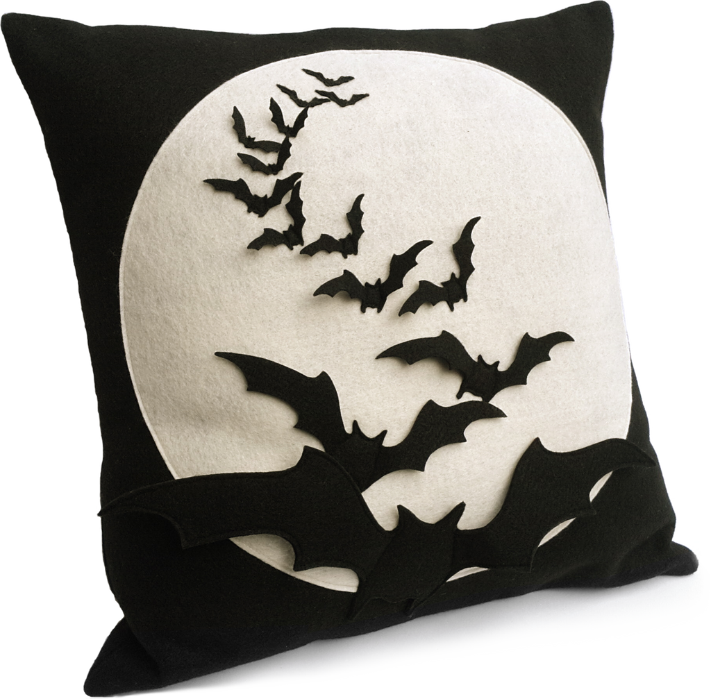 Full Moon Bat Hooked Pillow  Hooked Halloween Pillows 