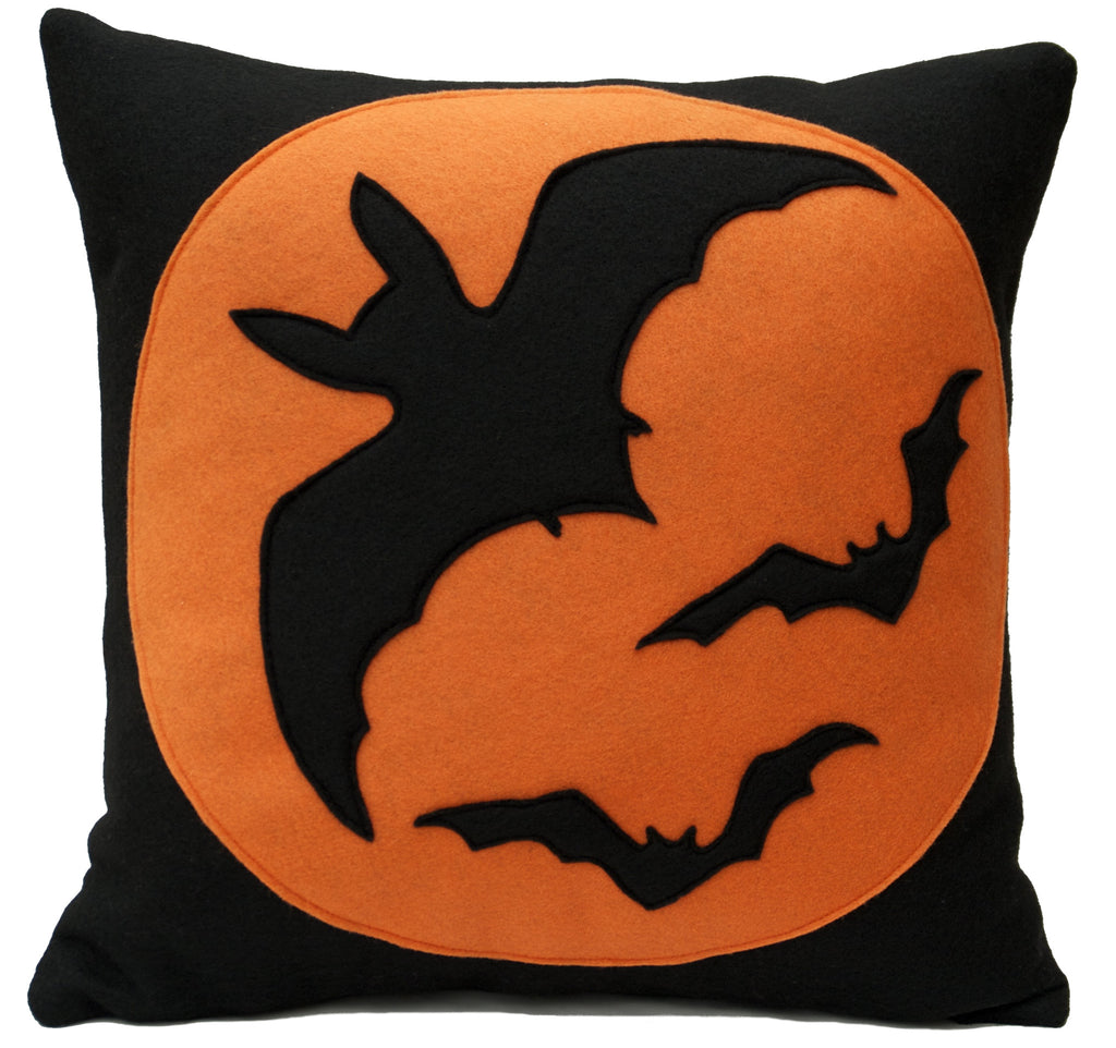 Bats Pillow Cover Orange on Black 18 inches - Studio Arethusa
 - 1