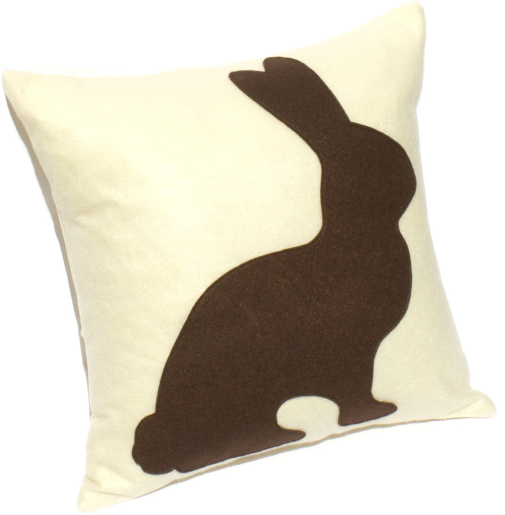 Chocolate Bunny - 18 inch Eco Felt Easter Pillow Cover in Milk Chocolate and Antique White - Studio Arethusa
 - 1