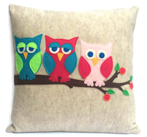 Little Owl Pillow Cover - And Then There Were Three - 18 inches - Studio Arethusa
 - 1