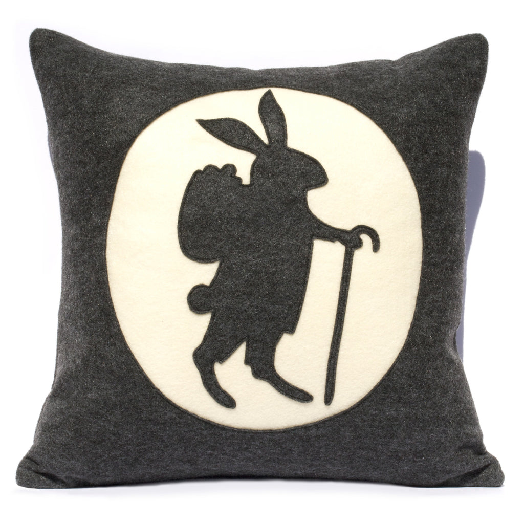Easter Bunny Pillow Cover - 18 inch Eco Felt in Charcoal Grey and Antique White - Studio Arethusa
