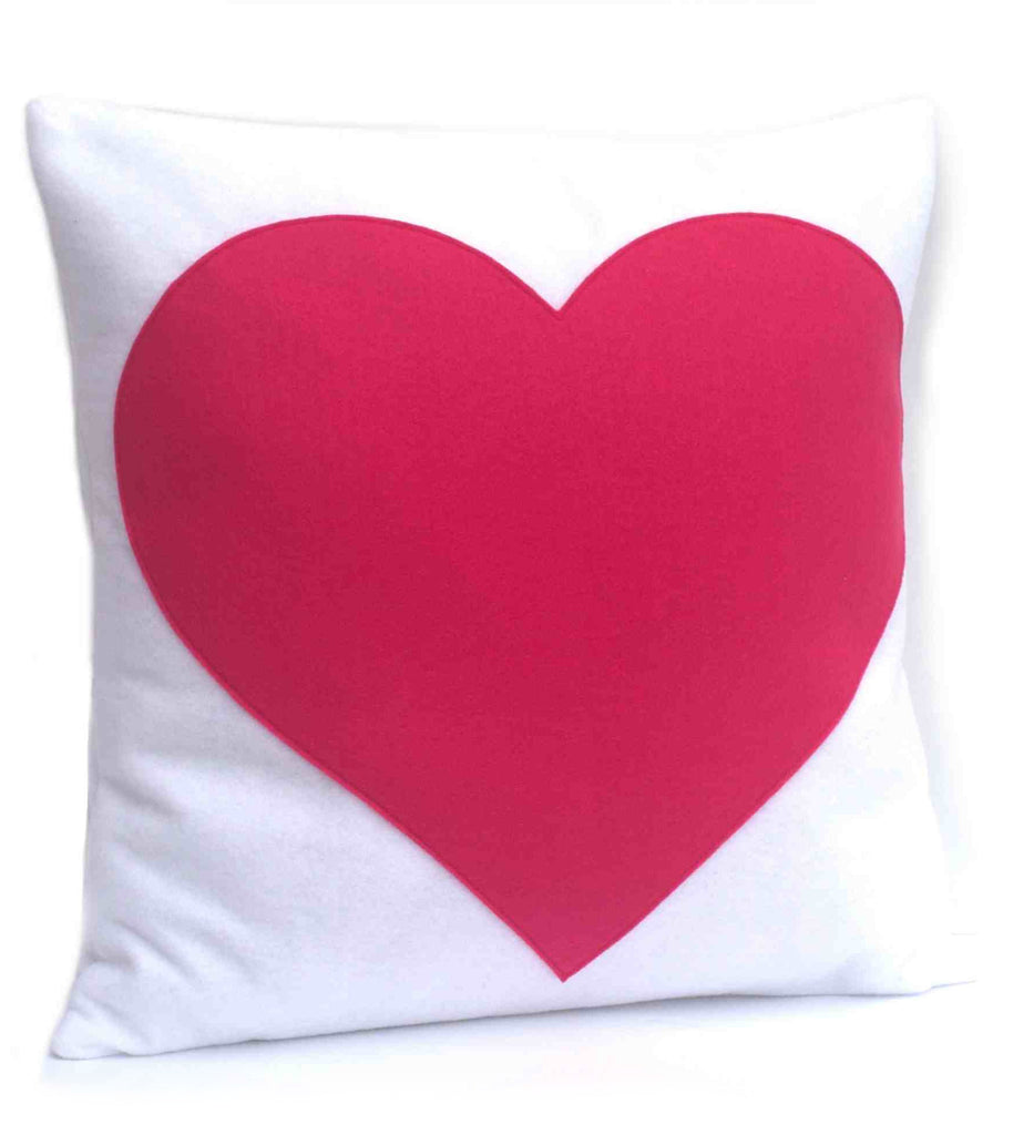 Heart Pillow Cover Pink on Pure White - 18 inches - Studio Arethusa
 - 1