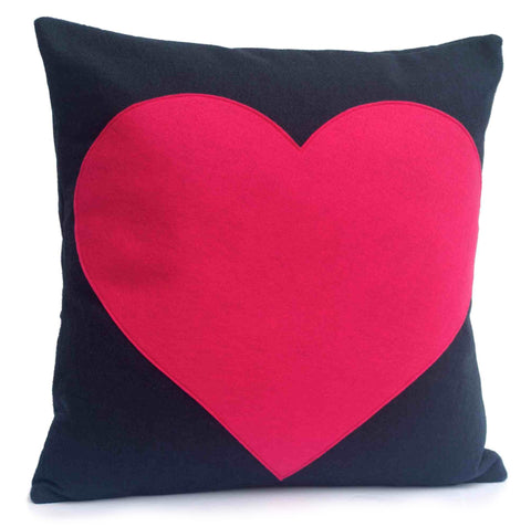 Heart Pillow Cover Pink on Navy Blue  - 18 inches - Studio Arethusa
