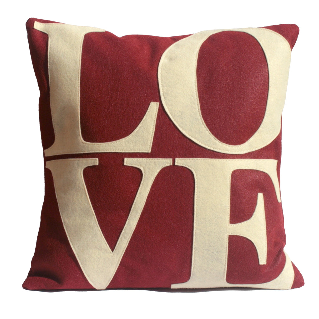 LOVE Pillow Cover Ruby Red and Antique White - 18 inches - Studio Arethusa
 - 1