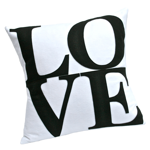 LOVE Pillow Cover Black on White  18 inches - Studio Arethusa

