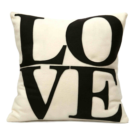 LOVE Pillow Cover Cocoa Brown on Antique White - 18 inches - Studio Arethusa
 - 1