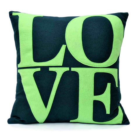 LOVE Pillow Cover Navy and Green 18 inches - Studio Arethusa

