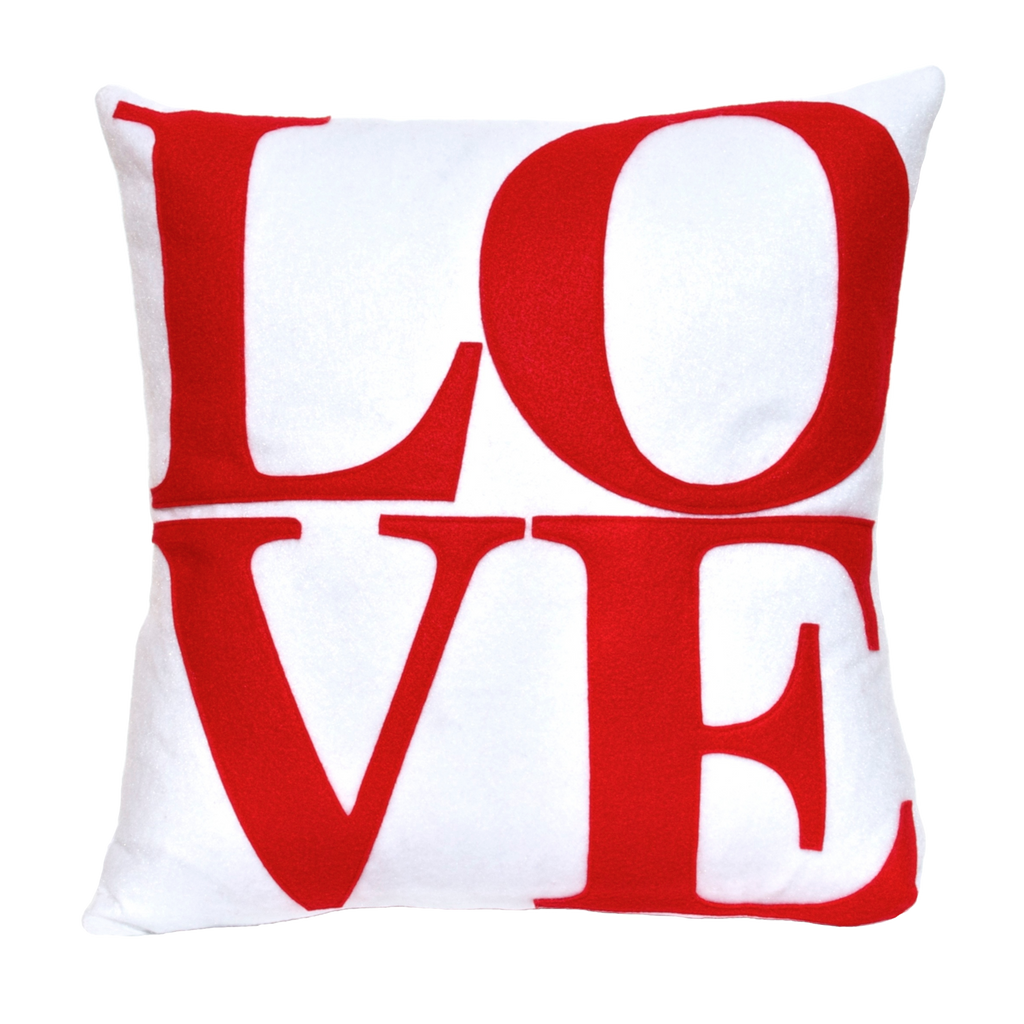 LOVE Pillow Cover Red on Pure White - 18 inches - Studio Arethusa
 - 1