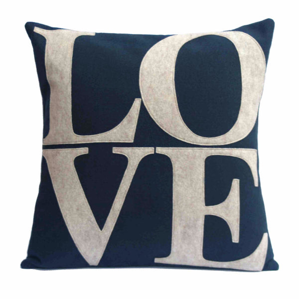 LOVE Pillow Cover Sandstone on Navy Blue  - 18 inches - Studio Arethusa
 - 1