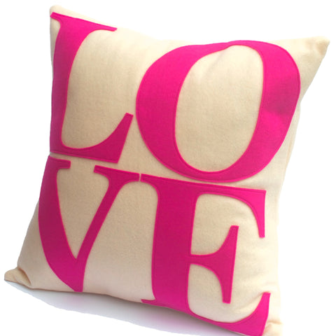 LOVE Pillow Cover Pink and Antique White 18 inch - Studio Arethusa
 - 1