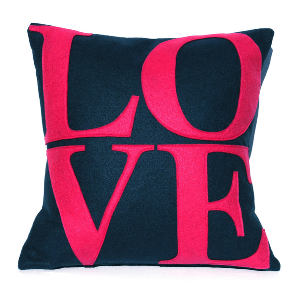 LOVE and Heart Matching Pink and Navy Pillow Covers  - 18 inches - Studio Arethusa
 - 2