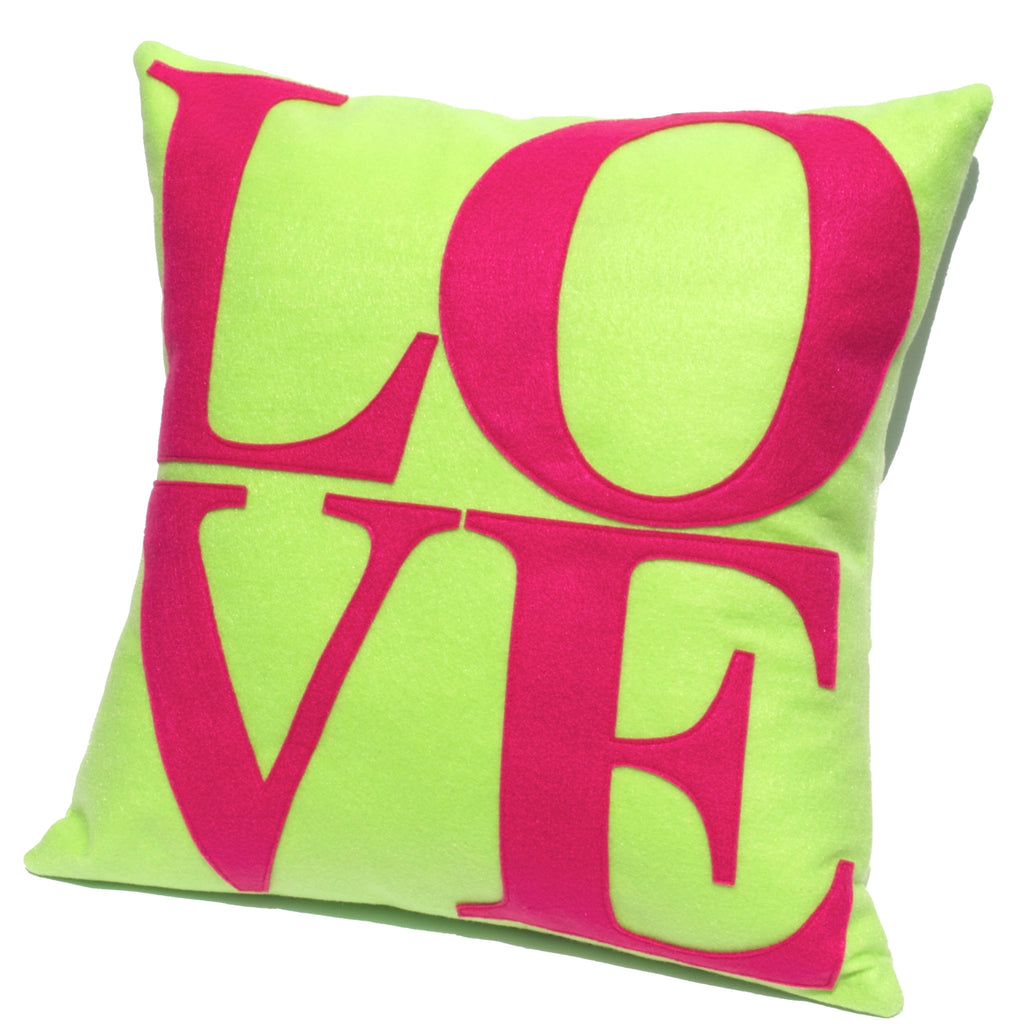 LOVE Pillow Cover Spring Green and Pink 18 inches - Studio Arethusa
 - 1