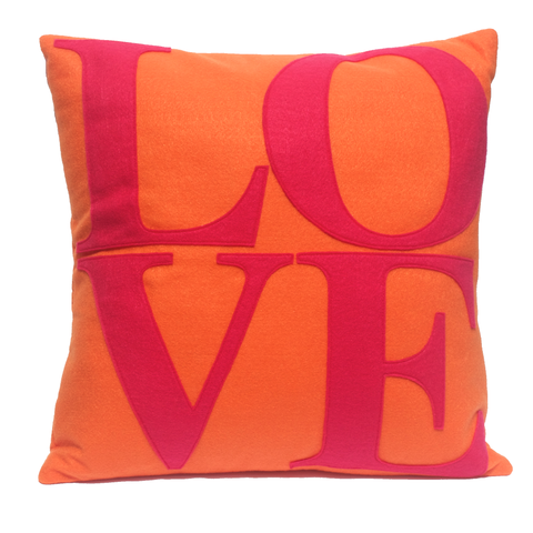 LOVE Pillow Cover Pink and Orange 18 inches - Studio Arethusa
