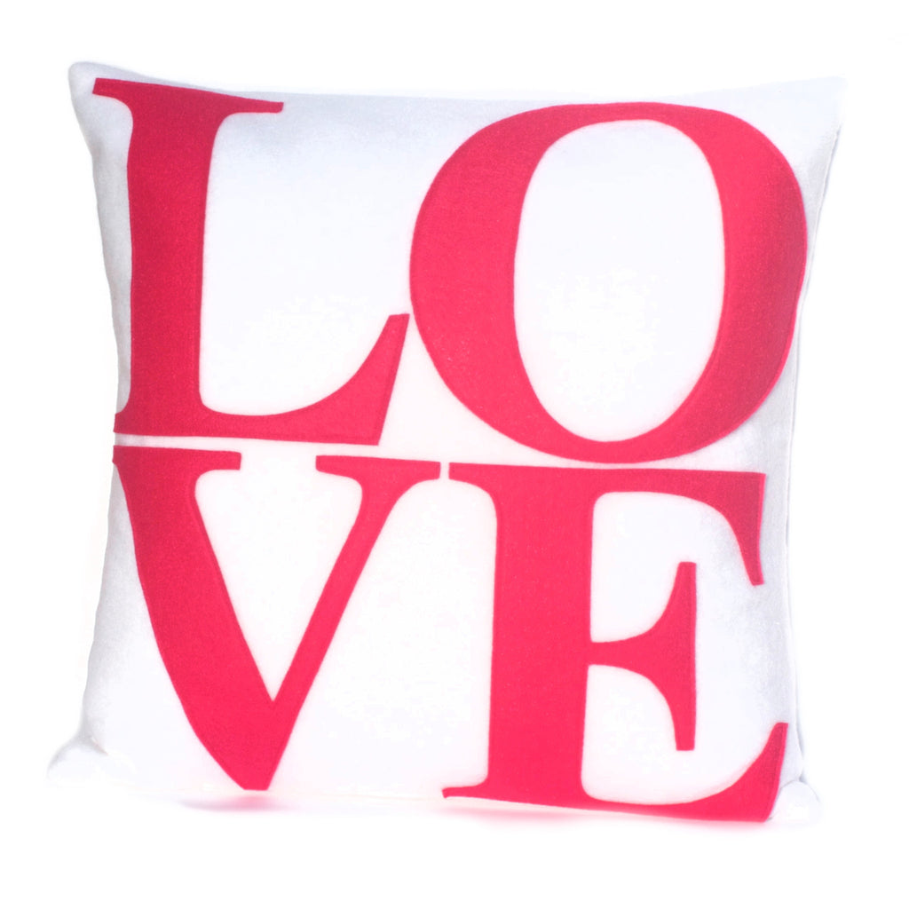 LOVE Pillow Cover Pink on Pure White - 18 inches - Studio Arethusa
