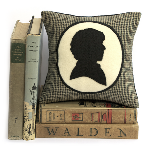 Modern Sherlock Holmes Houndstooth Shadow Silhouette Bookshelf Pillow - Studio Arethusa
 - 1