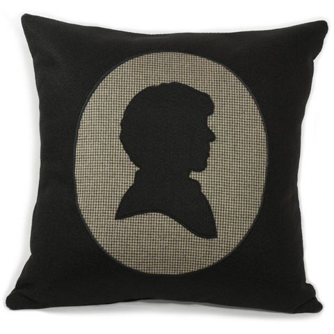 Modern Sherlock Holmes Houndstooth Pillow Cover by Studio Arethusa. Victorian Style Houndstooth Shadow Silhouette for your sofa.