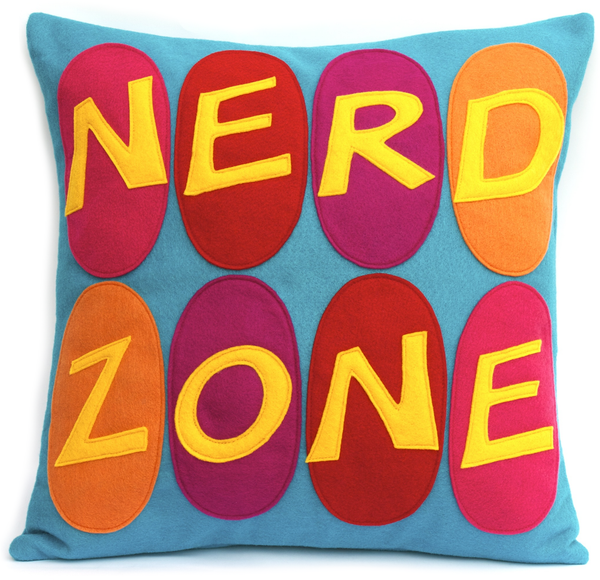 Nerd Zone Pillow Cover Gold, Orange, Pink, Red, and Fuchsia on Peacock - 18 inches - Studio Arethusa
 - 1