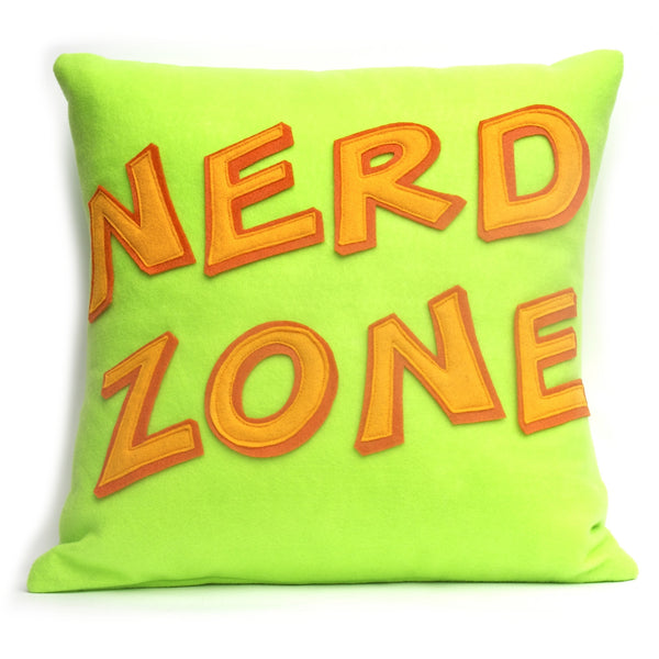 Nerd Zone Pillow Cover in Neon Green, Orange, and Tangerine - 18 inches - Studio Arethusa
 - 1
