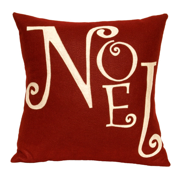 Noel - Christmas Pillow Cover in Ruby Red and Antique White - 18 inches - Studio Arethusa
 - 1