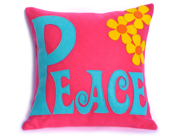 Groovy Peace pillow cover with spring flowers by Studio Arethusa