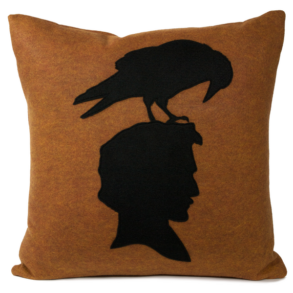 Edgar Allen Poe and Raven shadow silhouette Pillow Cover by Studio Arethusa