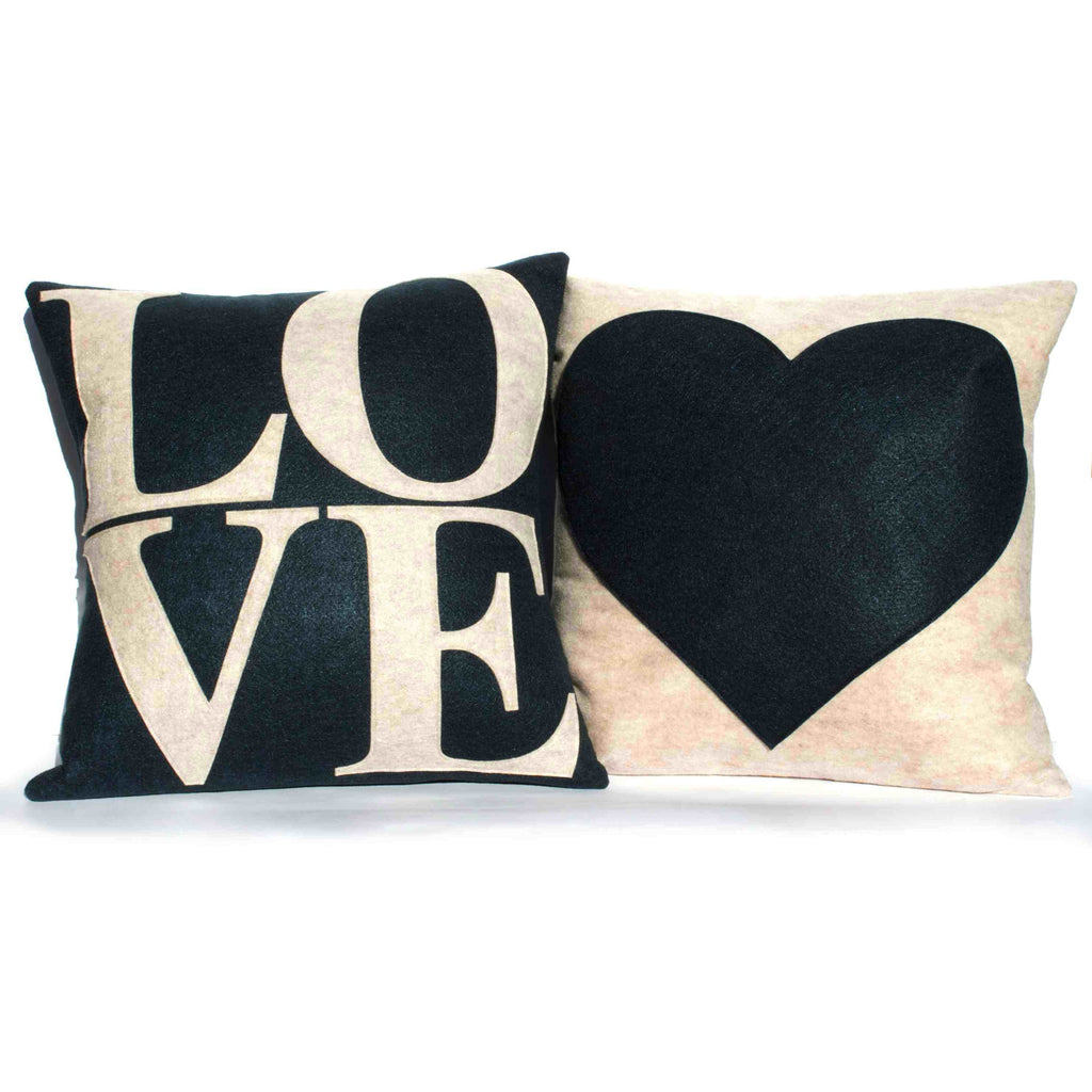 LOVE and Heart Coordinating Sandstone and Navy Pillow Covers  - 18 inches - Studio Arethusa
 - 1