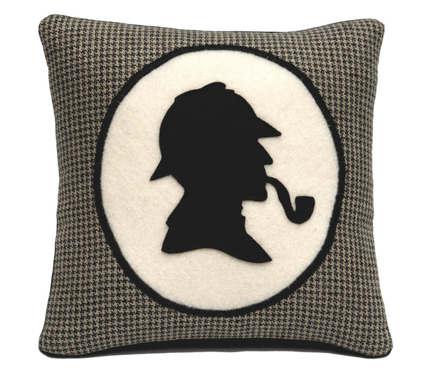 Sherlock Holmes Book Lovers Bookshelf Pillow Houndstooth Shadow Silhouette - Studio Arethusa
 - 3
