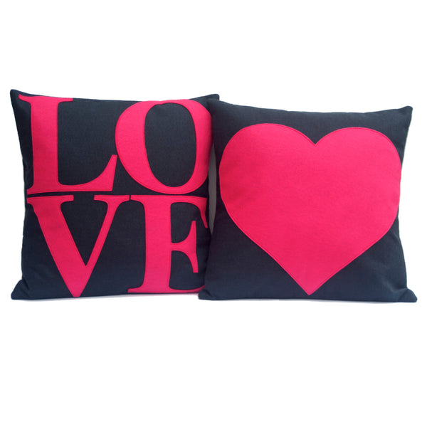 LOVE and Heart Matching Pink and Navy Pillow Covers  - 18 inches - Studio Arethusa
 - 1