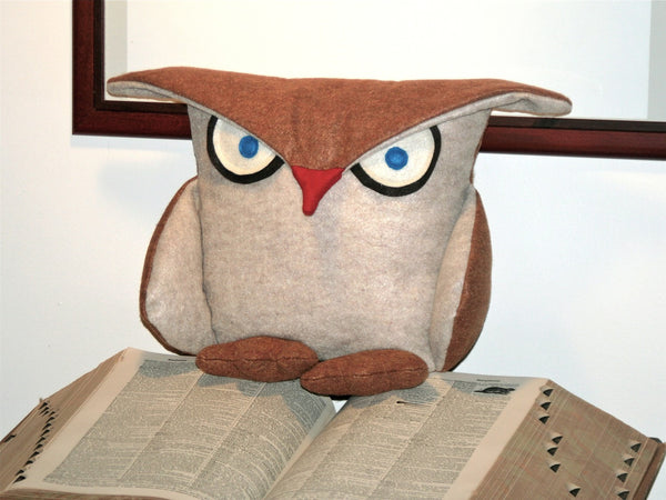 Disgruntled Owl - 12 inch eco felt pillow cover oatmeal and copper - Studio Arethusa
 - 5