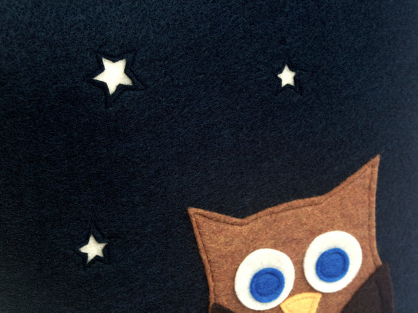 Little Owl Made it to The Moon Throw Pillow Cover - Navy Blue Eco-Felt  - 18 inches - Studio Arethusa
 - 2
