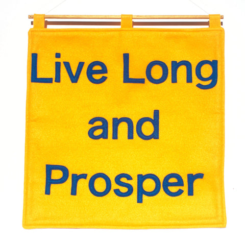 Live Long and Prosper Wall Hanging Gold and Science Blue - 18 inches - Studio Arethusa
 - 1