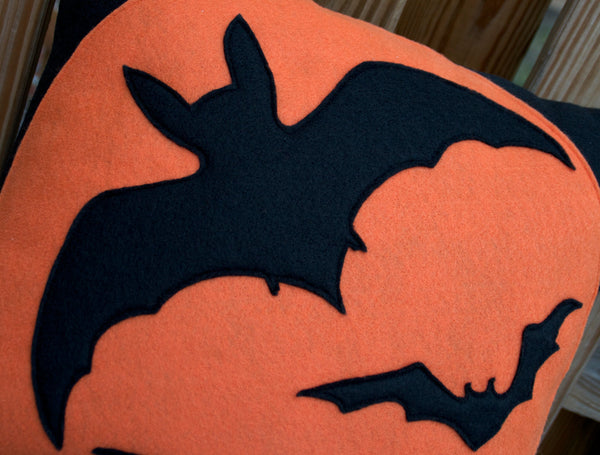 Bats Pillow Cover Orange on Black 18 inches - Studio Arethusa
 - 2