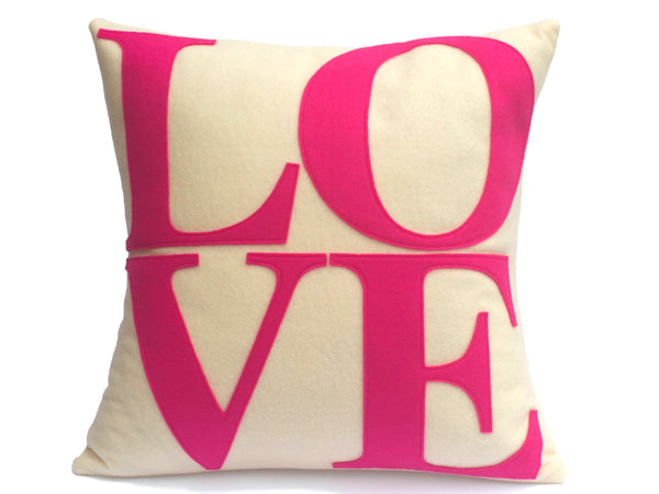 LOVE Pillow Cover Pink and Antique White 18 inch - Studio Arethusa
 - 2