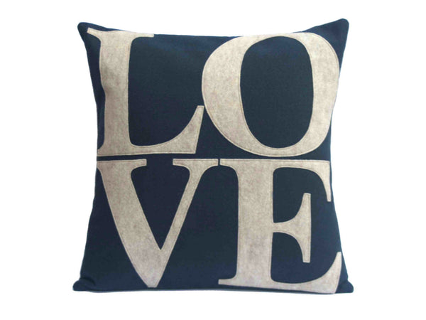 LOVE and Heart Coordinating Sandstone and Navy Pillow Covers  - 18 inches - Studio Arethusa
 - 2