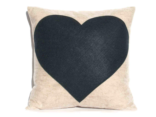 LOVE and Heart Coordinating Sandstone and Navy Pillow Covers  - 18 inches - Studio Arethusa
 - 3