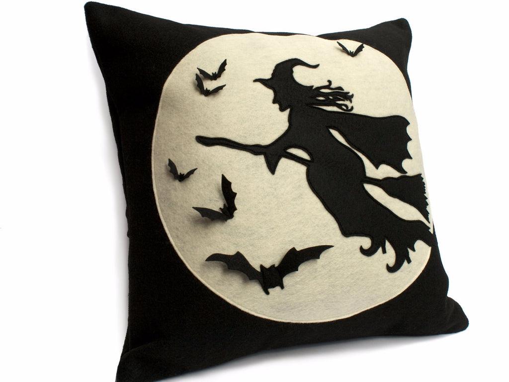 Full Moon Bat Hooked Pillow  Hooked Halloween Pillows