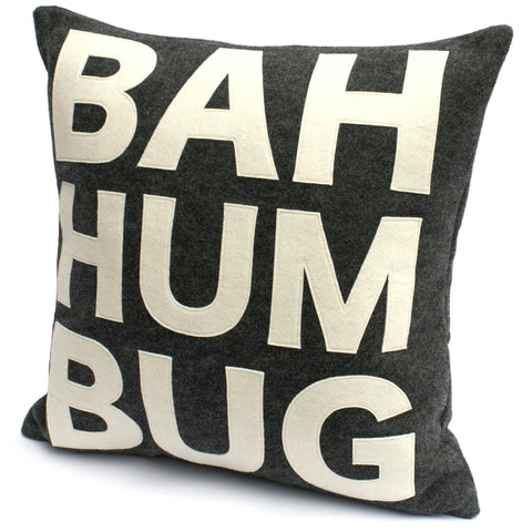 Bah Humbug Pillow Cover in Charcoal and Antique White - 18 inches - Studio Arethusa
 - 1