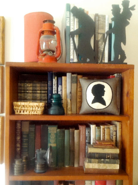 Modern Sherlock Holmes Houndstooth Shadow Silhouette Bookshelf Pillow - Studio Arethusa
 - 3