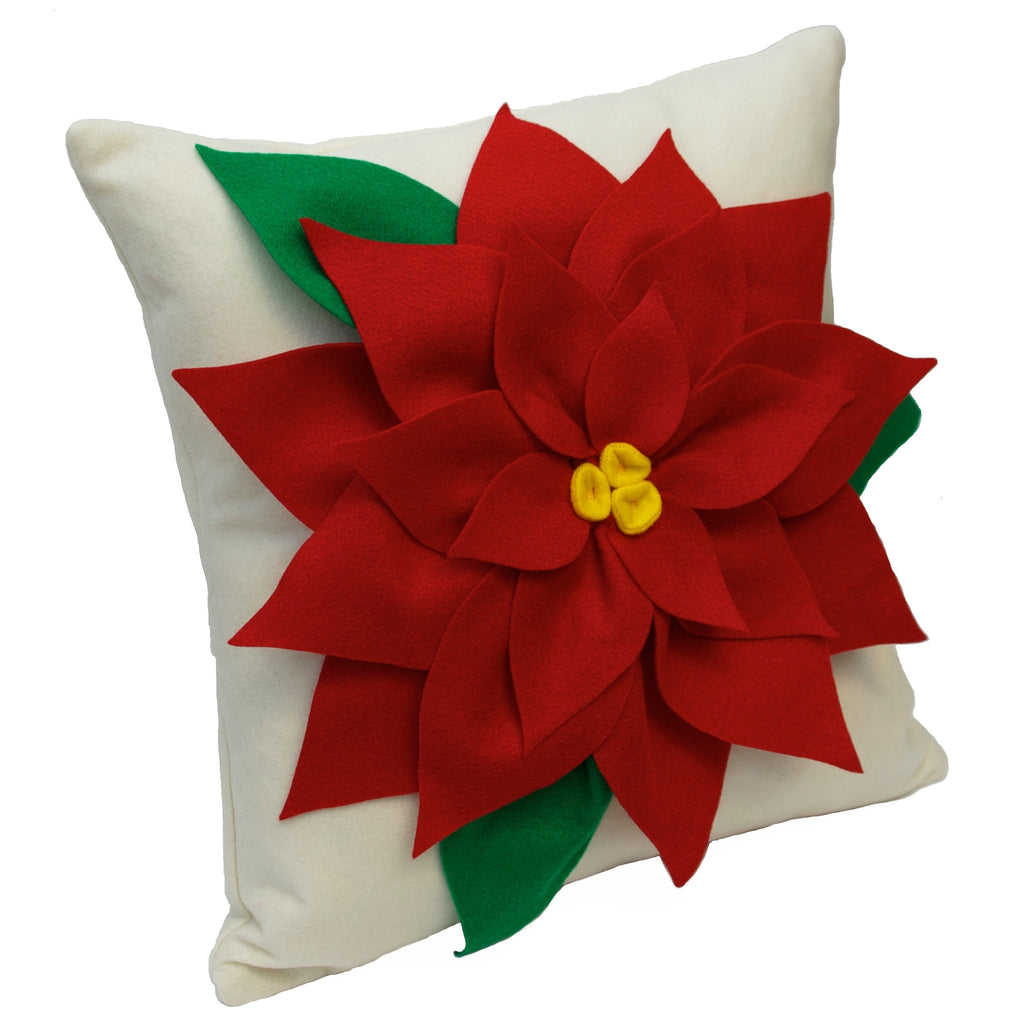 Christmas Poinsettia Pillow Cover Red and Creamy White Eco Felt - 18 inches - Studio Arethusa
 - 1