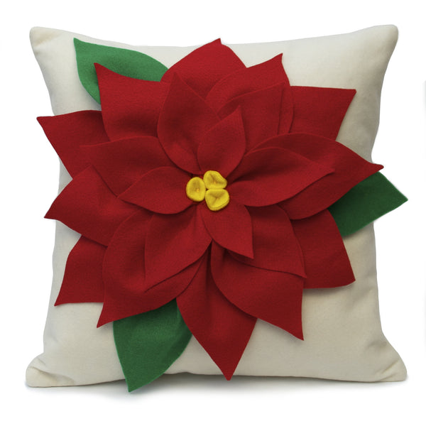 Christmas Poinsettia Pillow Cover Red and Creamy White Eco Felt - 18 inches - Studio Arethusa
 - 2